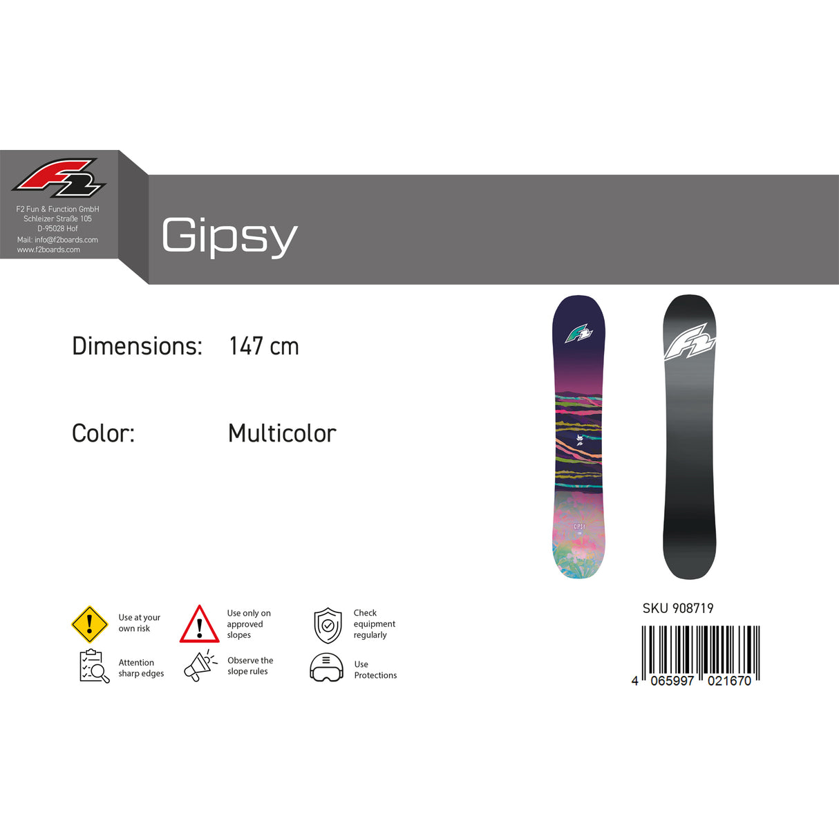 F2 Damen Snowboard Gipsy Freeride/Freestyle Größe wählbar Multicolor 2023/24