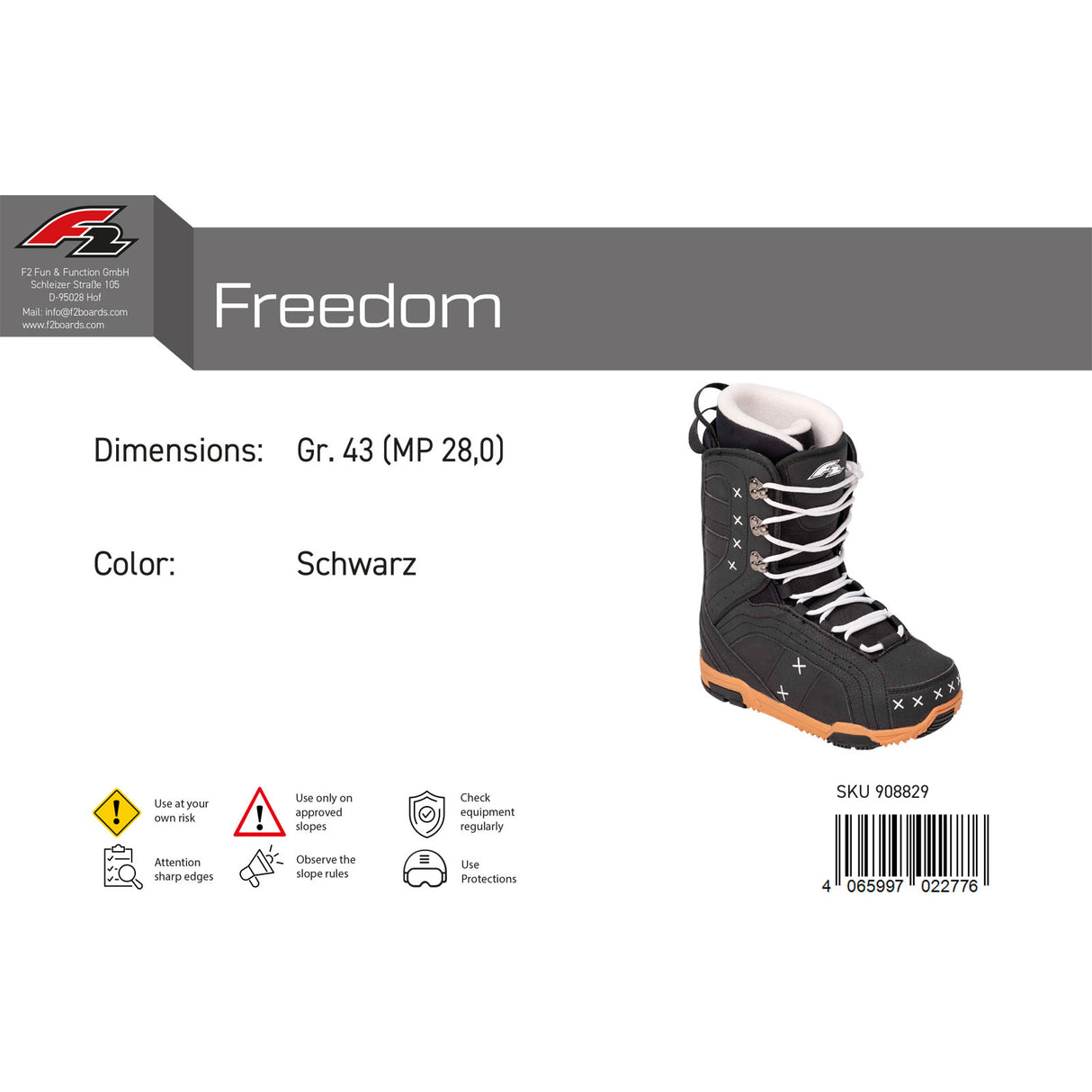 F2 Damen Snowboard Softboots Freedom Gr. 37-43 Größe wählbar Schwarz 2024/25