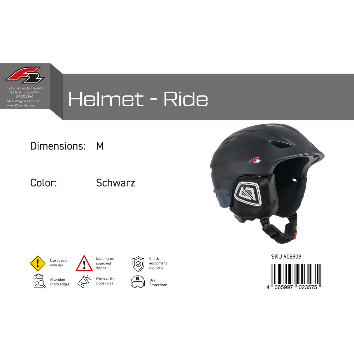 F2 Herren Snowboard Helm Helmet - Ride Farbe/Größe wählbar 2024/25