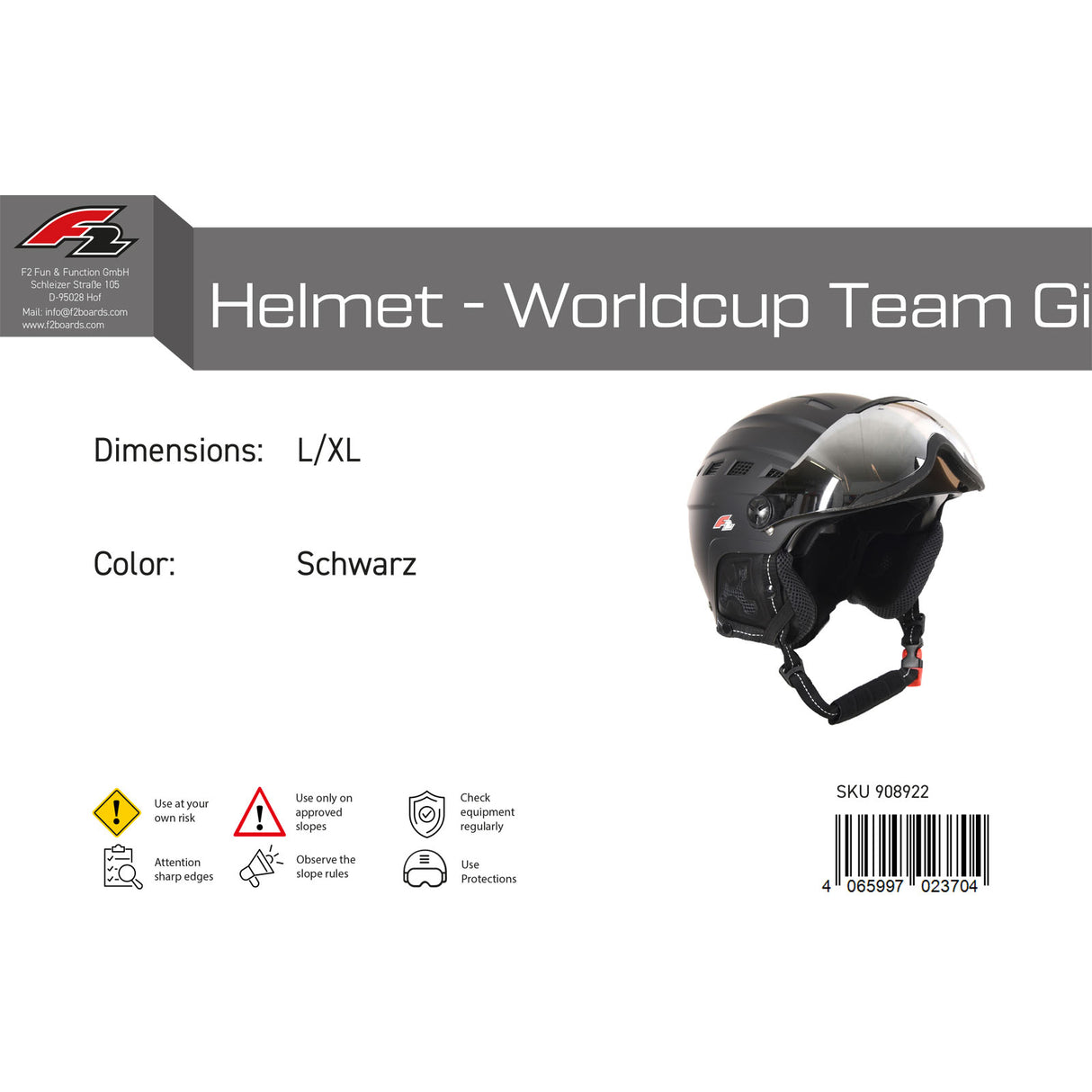 F2 Damen Snowboard Helm Helmet - Worldcup Team Girl Farbe/Größe wählbar 2024/25
