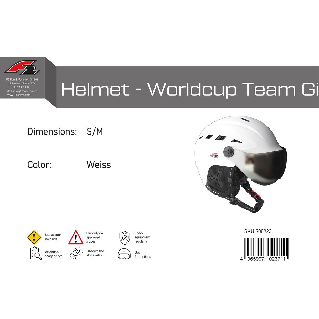 F2 Damen Snowboard Helm Helmet - Worldcup Team Girl Farbe/Größe wählbar 2024/25