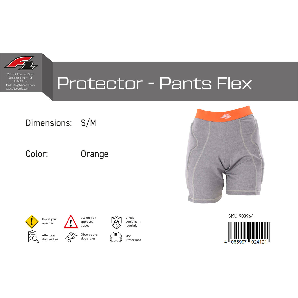 F2 Damen Snowboard Hose Protector - Pants Flex S-L Größe wählbar Orange 2024/25