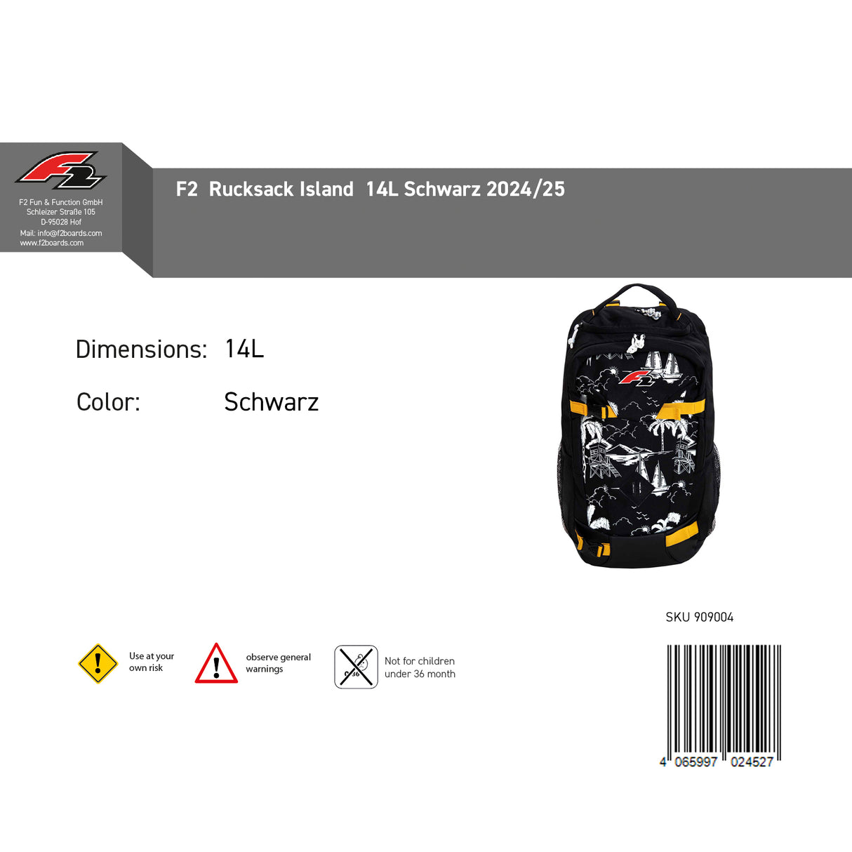 F2  Rucksack Island  14L Schwarz 2024/25