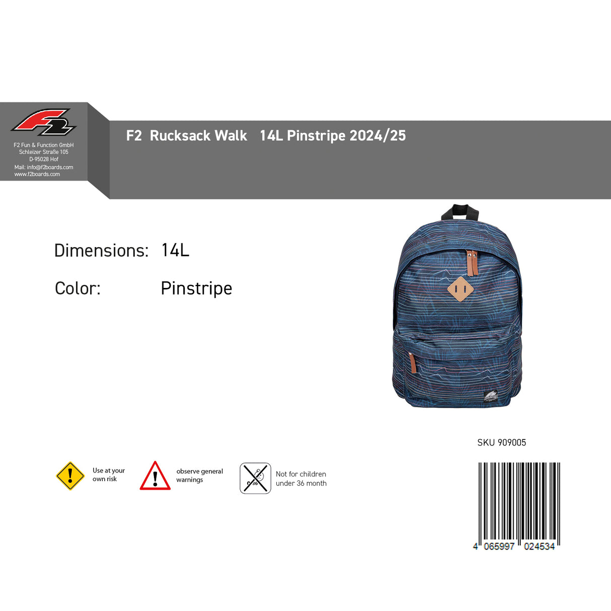 F2 Rucksack Walk 14L Farbe wählbar 2024/25