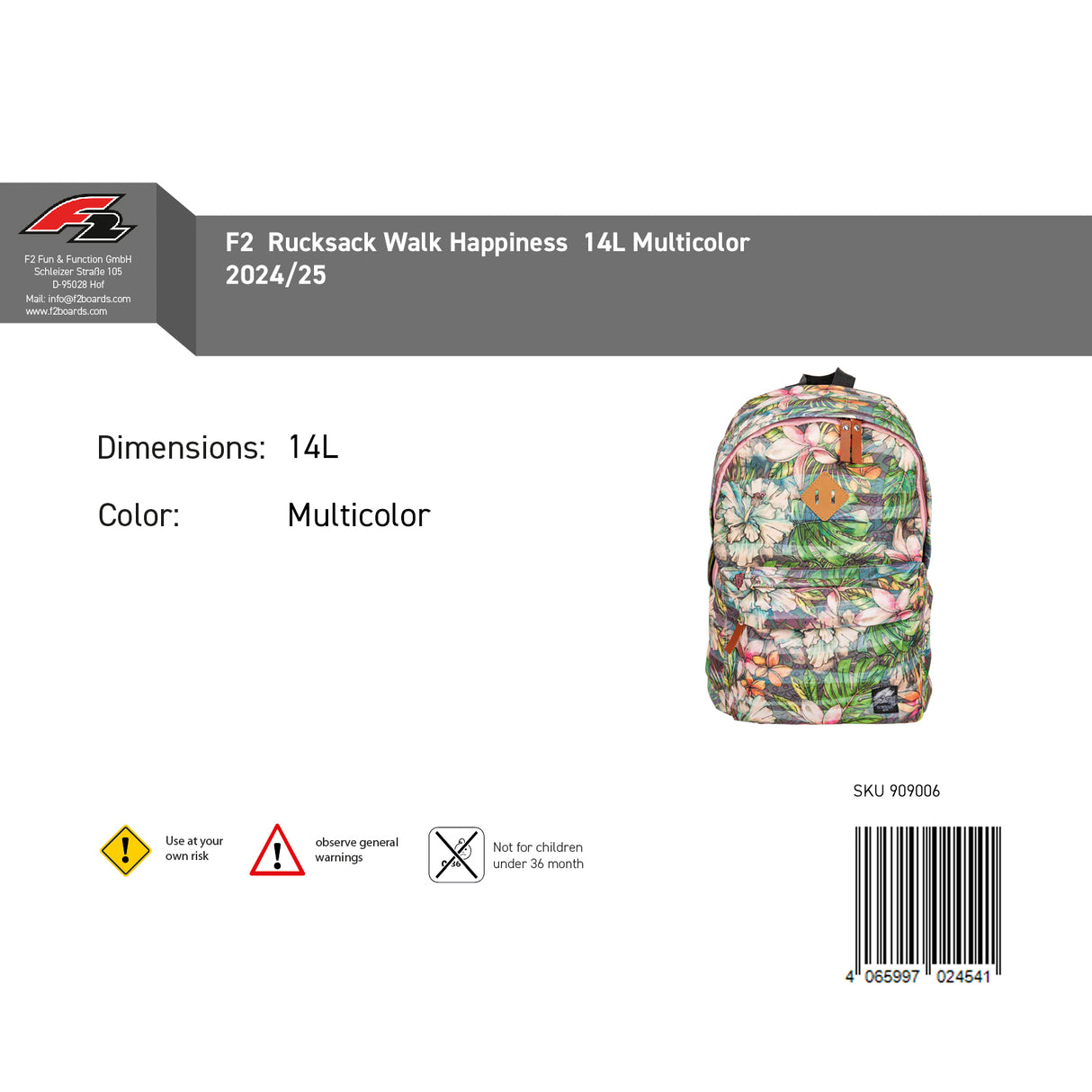 F2 Rucksack Walk 14L Farbe wählbar 2024/25