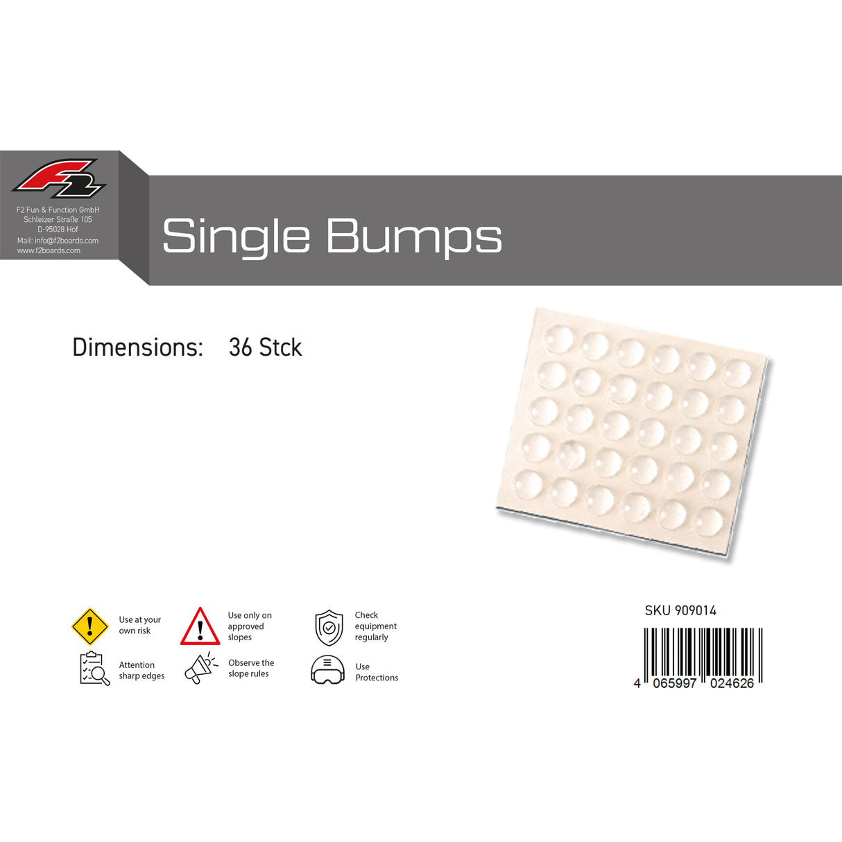 F2  Snowboard Pads Single Bumps 36 Stück  2024/25