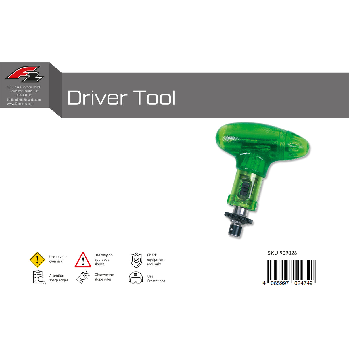 F2  Snowboard Werkzeug Driver Tool Schraubenzieher   Grün 2024/25