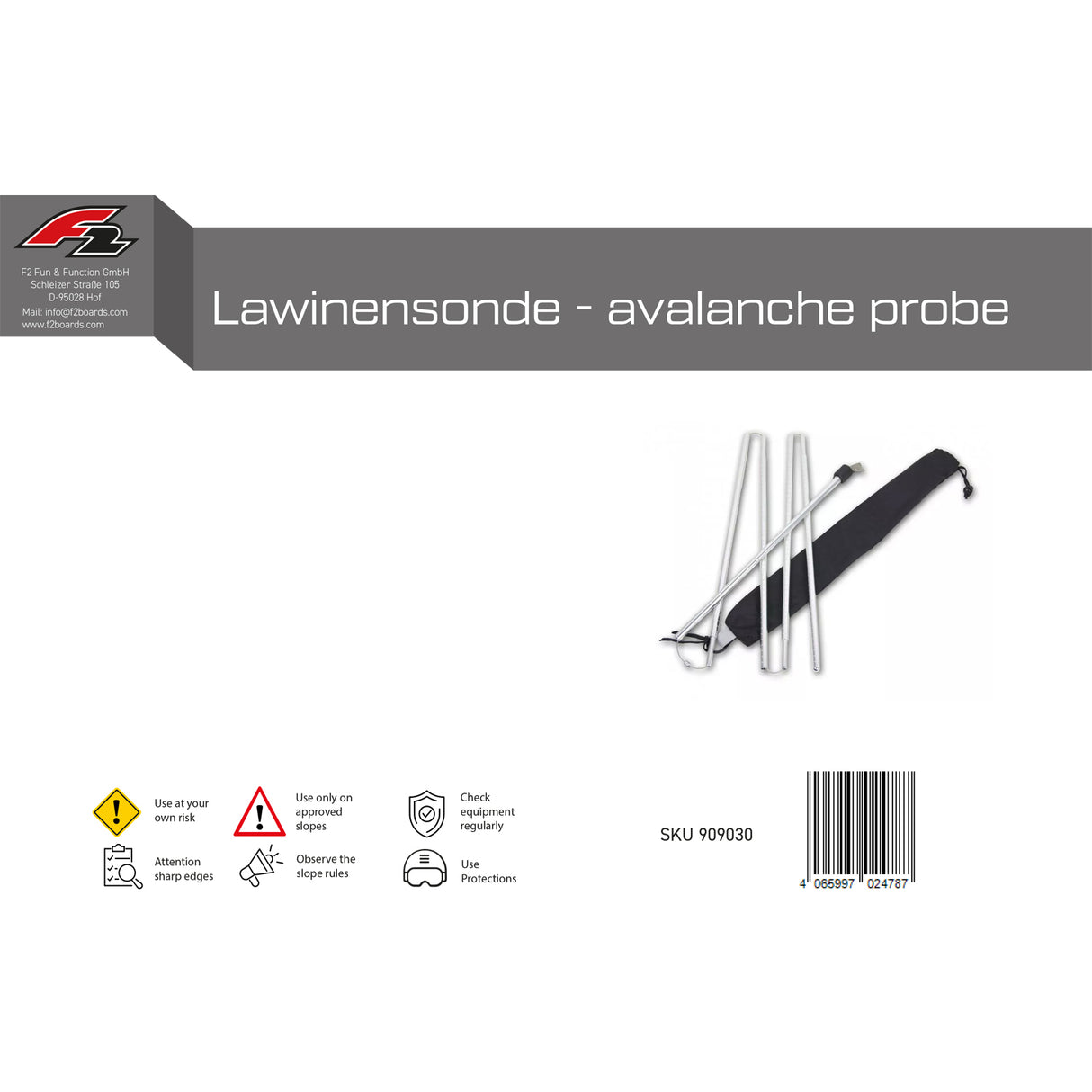 F2  Snowboard Tool Lawinensonde 300cm Aluminium inkl Tasche    2024/25
