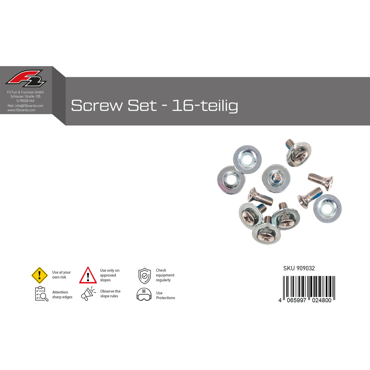 F2  Snowboard Zubehör Screw Set - 16-teilig Schrauben Set    2024/25