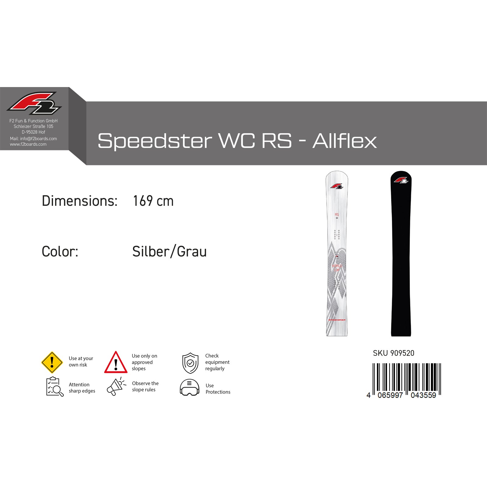 F2 Speedster WC RS Race Snowboard – Speed, Präzision & Kontrolle