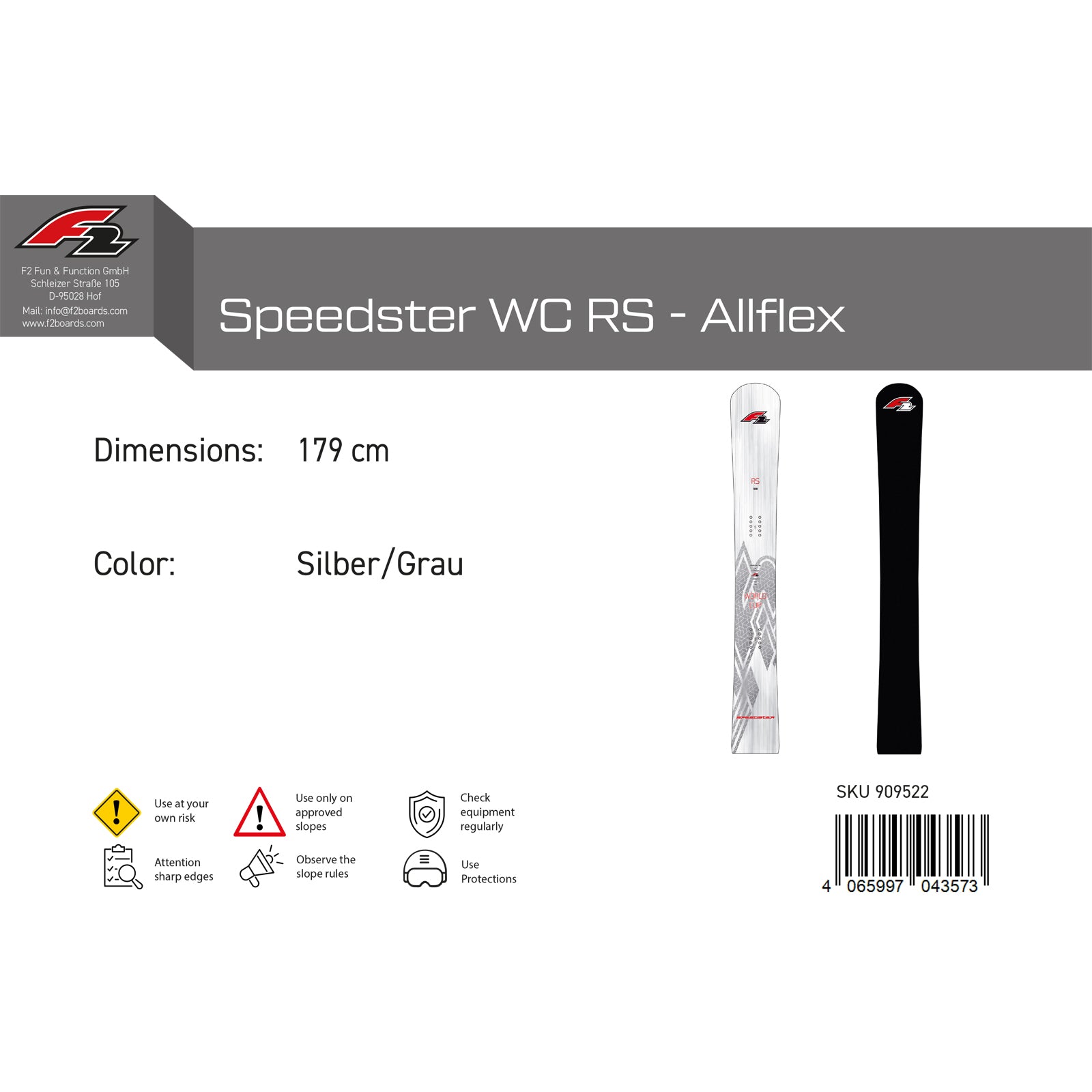 F2 Speedster WC RS Race Snowboard – Speed, Präzision & Kontrolle