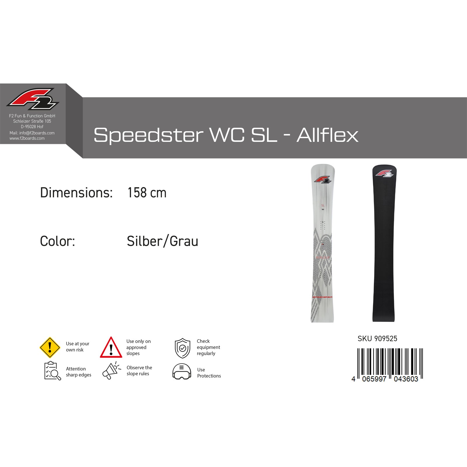 F2 Speedster WC SL Snowboard 2024/25 – High-Performance Slalom