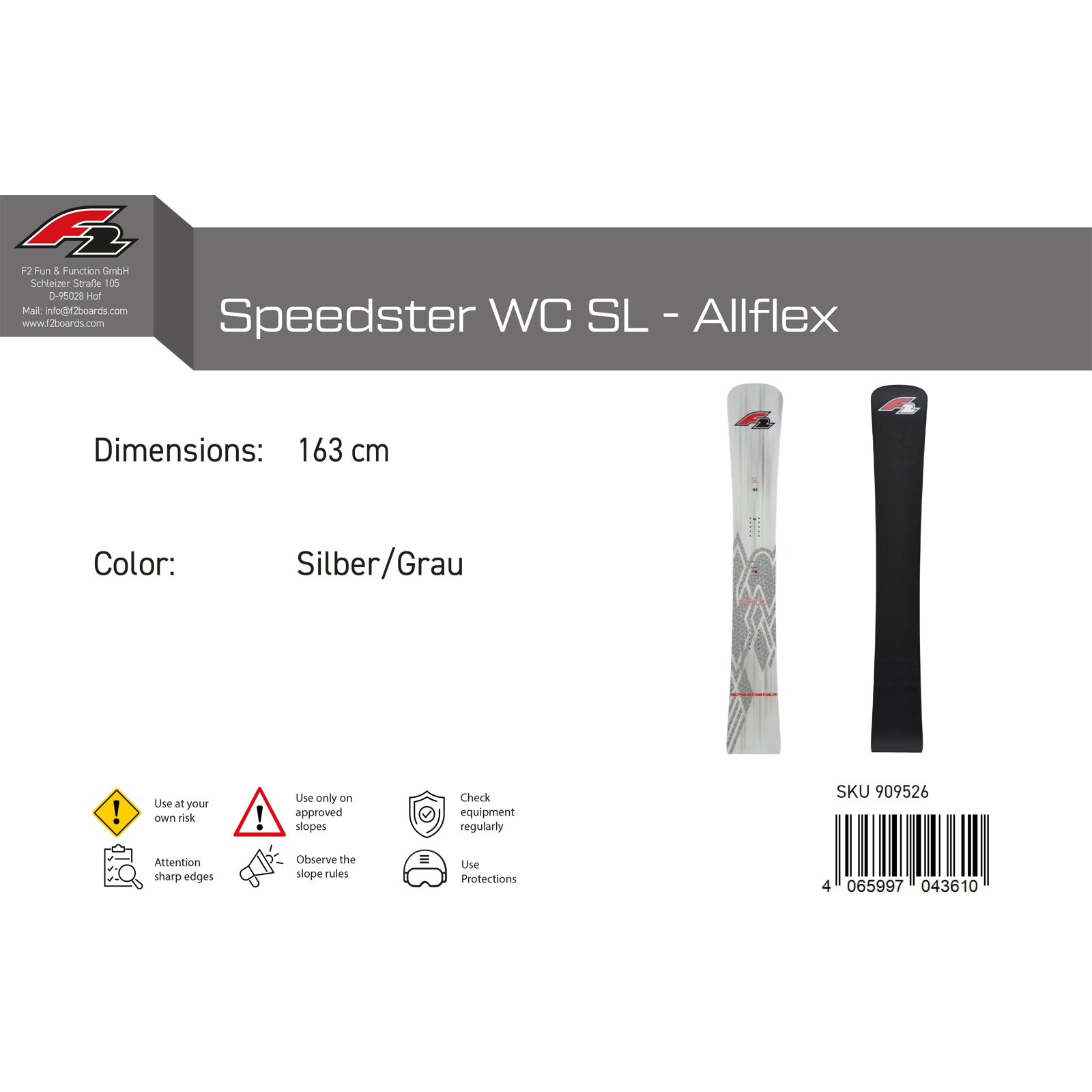 F2 Speedster WC SL Snowboard 2024/25 – High-Performance Slalom