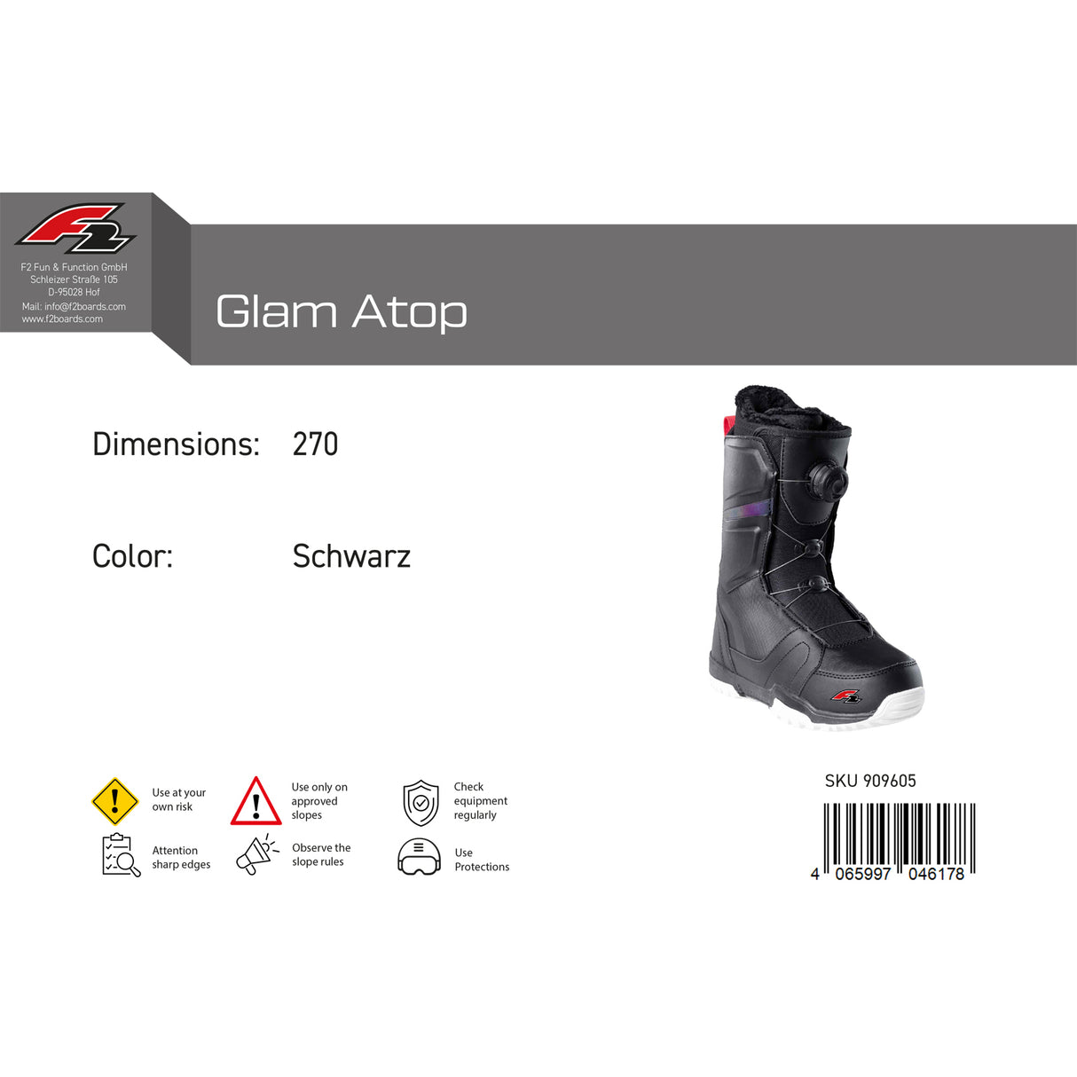 F2 Damen Snowboard Softboots Glam Atop Gr. 36-42 Größe wählbar Schwarz 2024/25