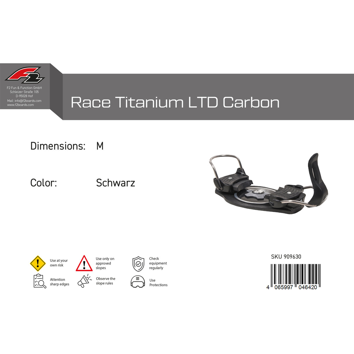 F2   Snowboard Plate Bindung Race Titanium LTD Carbon  M  Schwarz 2024/25