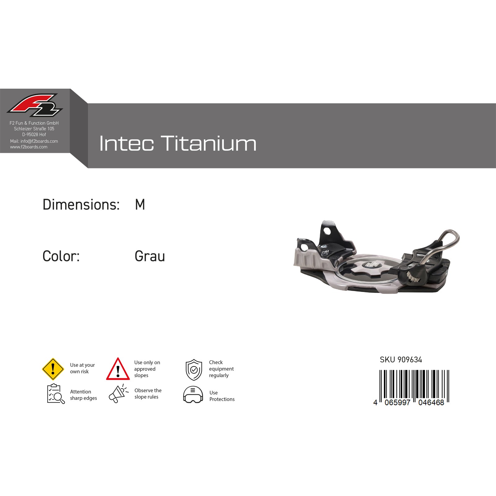 F2 Intec Titanium Snowboard Bindung 2024/25 – Max. Kontrolle