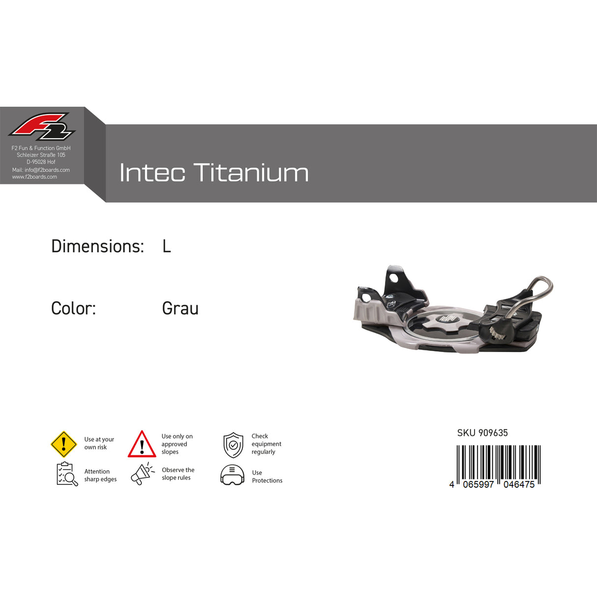 F2 Snowboard Plate Bindung Intec Titanium Farbe/Größe wählbar 2024/25