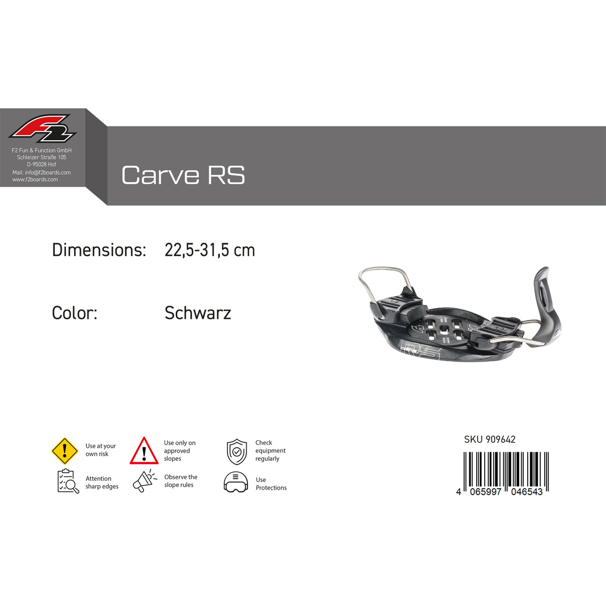 F2   Snowboard Plate Bindung Carve RS  22,5-31,5 cm Schwarz 2024/25