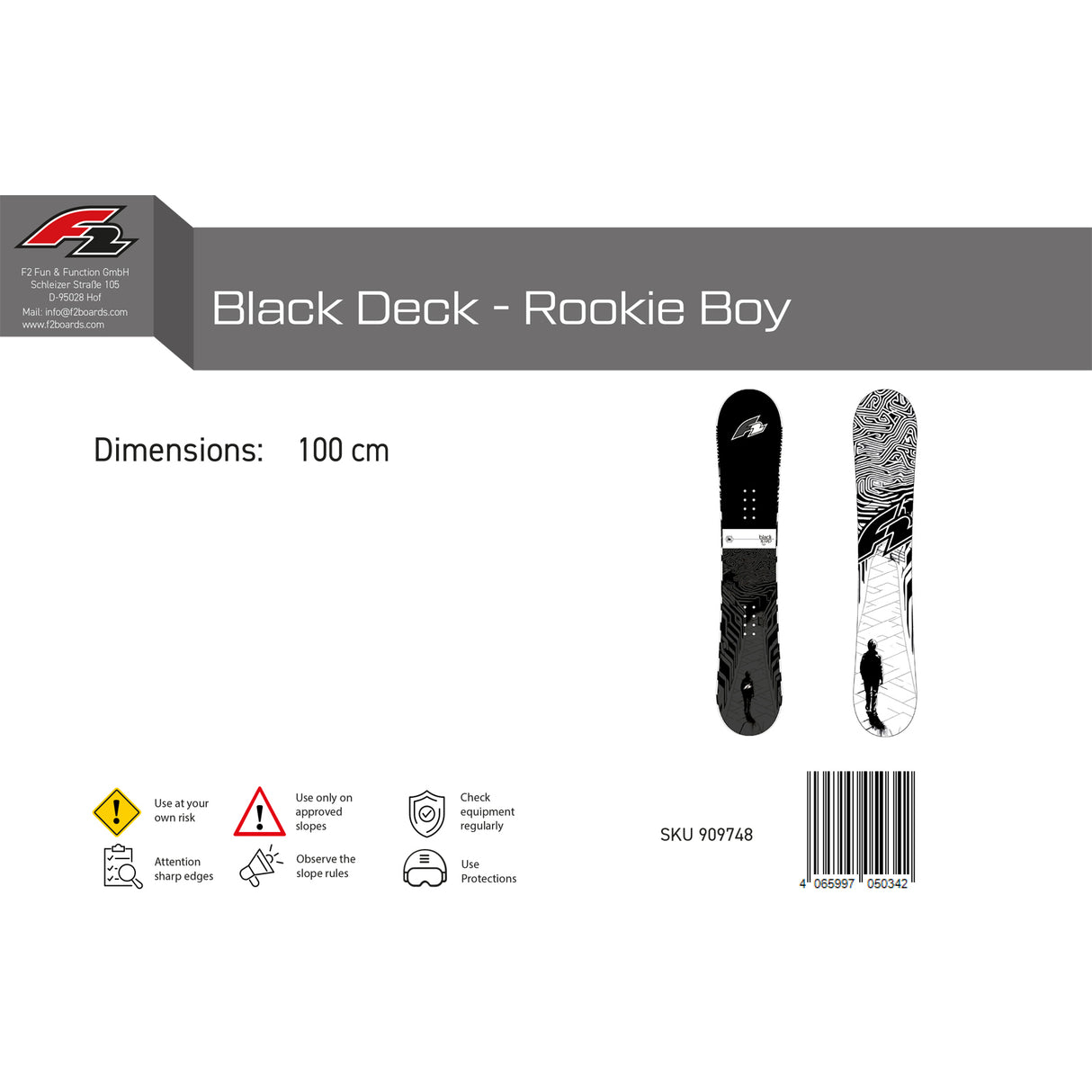 F2 Junior Snowboard Black Deck Rookie Boy Freeride/Freestyle Größe wählbar 2025