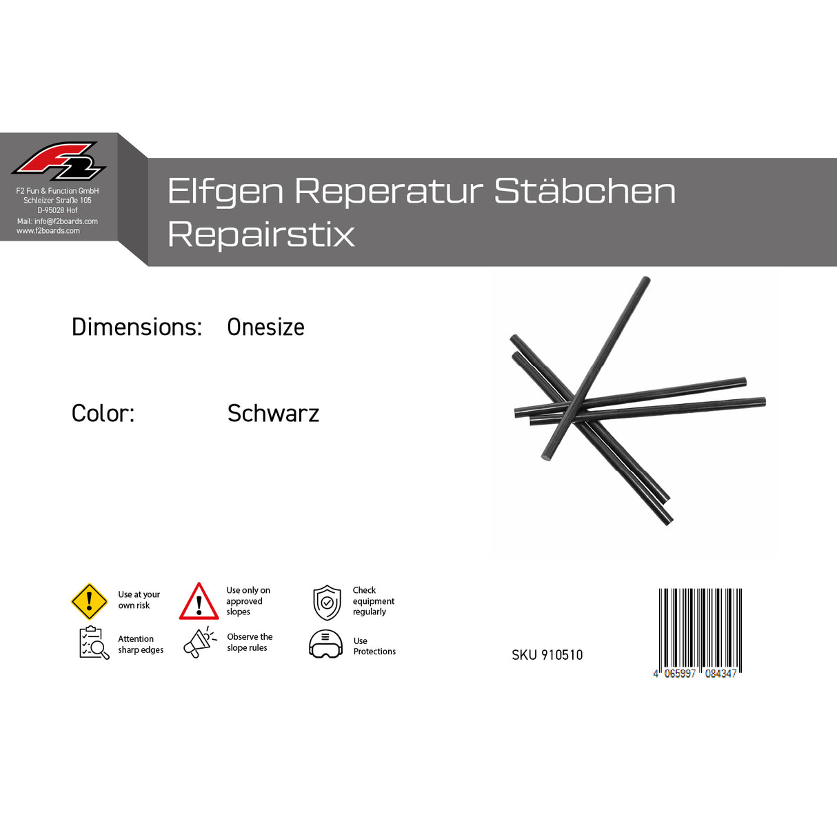 F2  Snowboard Zubehör Elfgen Reparatur Stäbchen Repairstix  One Size Schwarz