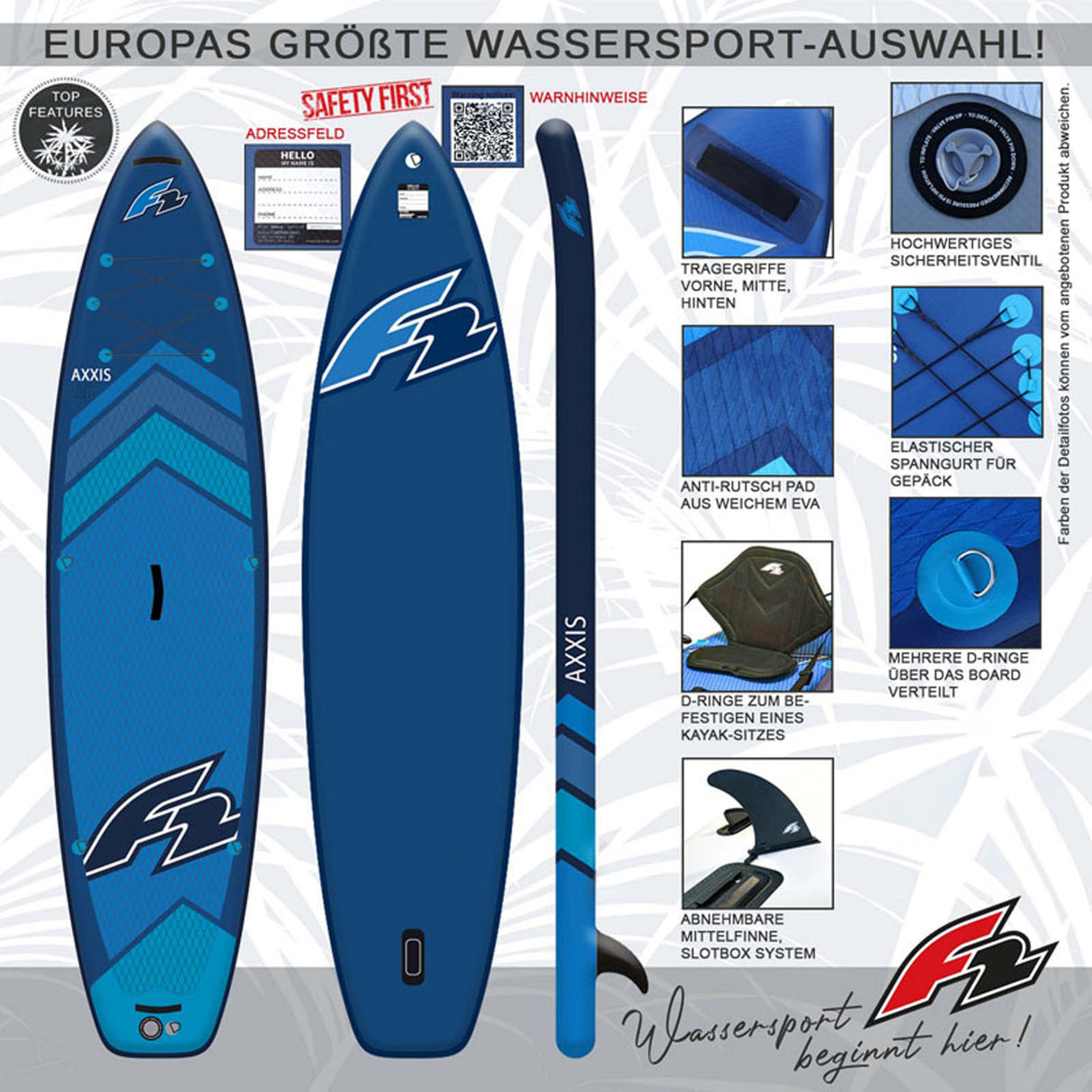 F2 AXXIS SUP Stand Up Paddling Board Set – Modelle, Größen & Farben wählbar