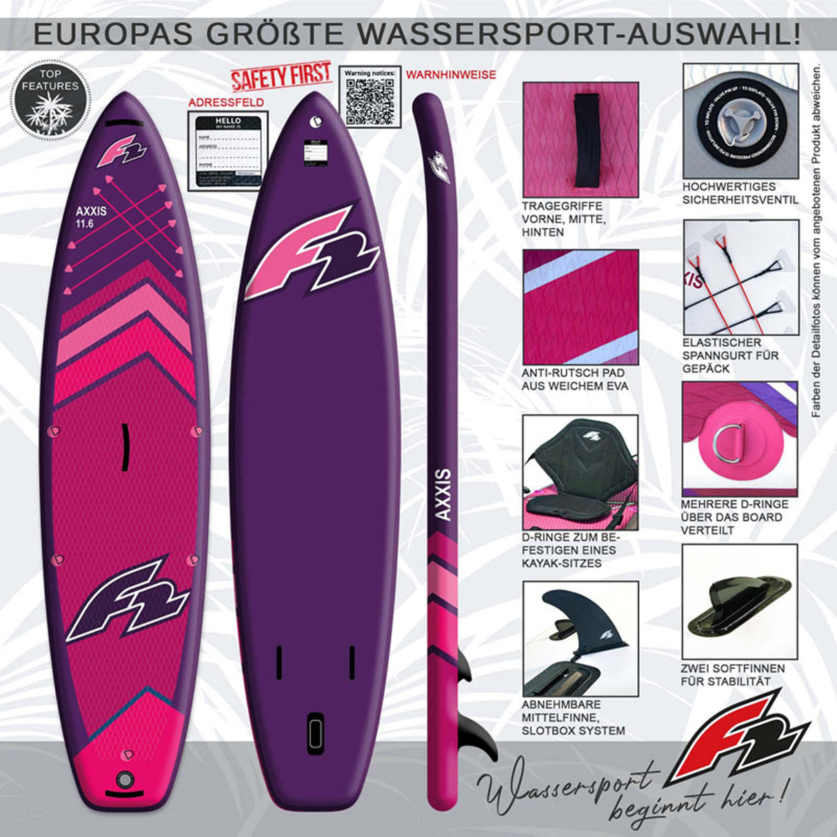 F2 Stand Up Paddle Board AXXIS Damen Ltd. Edition SUP Set Größe wählbar