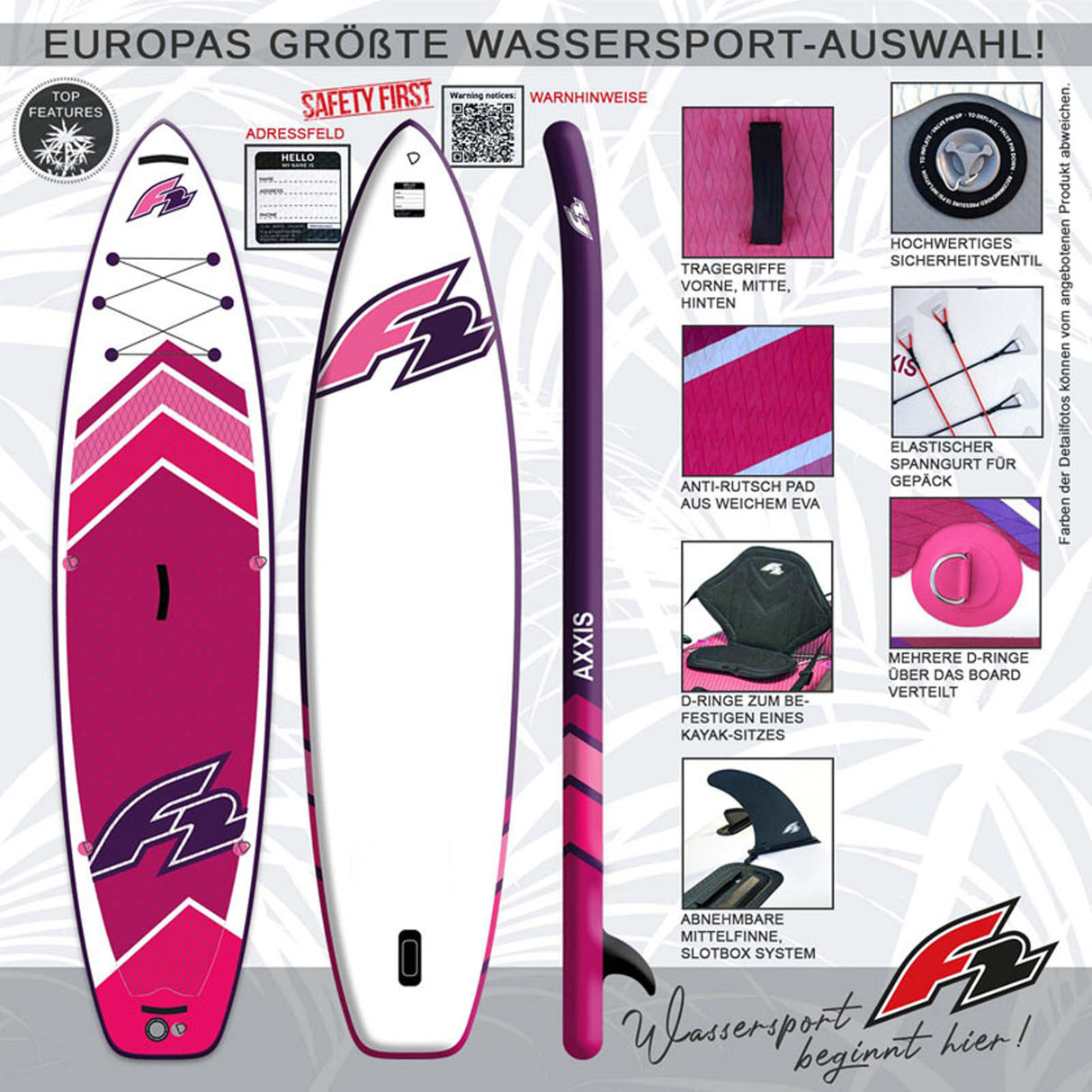 F2 AXXIS SUP Stand Up Paddling Board Set – Modelle, Größen & Farben wählbar