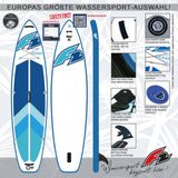 F2 Marken Stand Up Paddle Board Ocean Blau SUP 11'5 350cm + Kajak Zubehör Paket