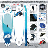 F2 Stand Up Paddle Board FREE - Round Sail - SUP Set Größe wählbar Blau