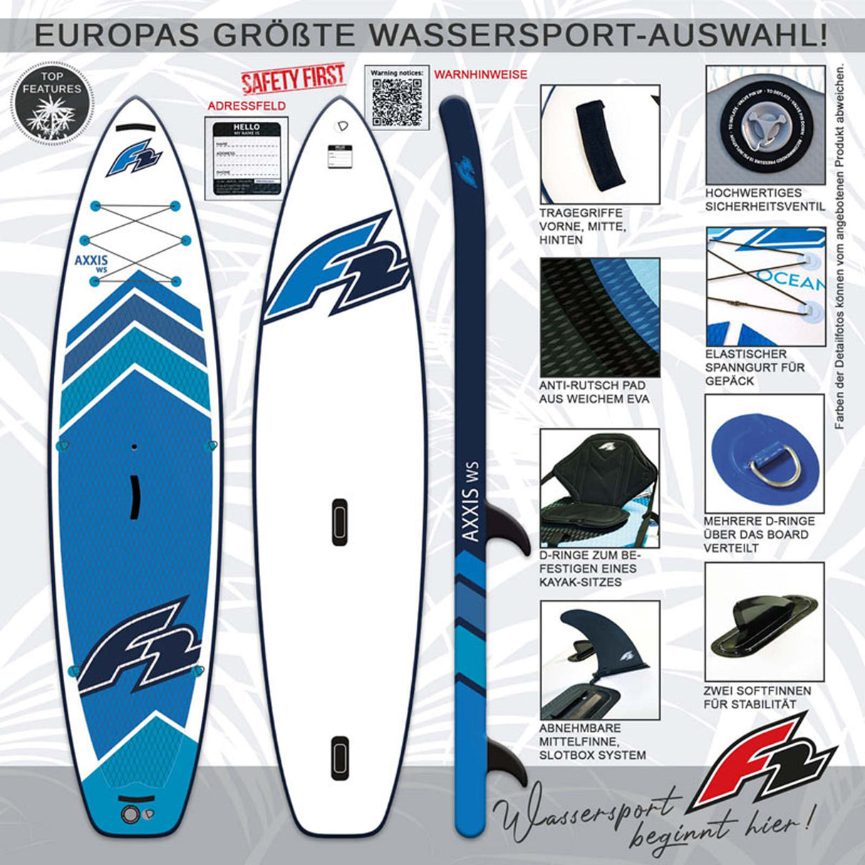 F2  Stand Up Paddle Board AXXIS WS Windsurf SUP Größe wählbar Blau
