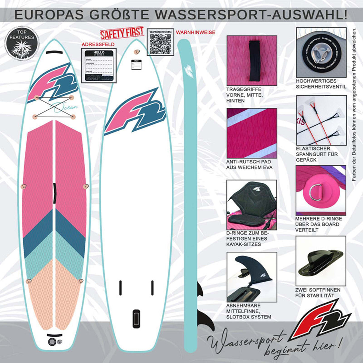 F2 Stand Up Paddle Board OCEAN LTD - Damen SUP Board Only Größe wählbar