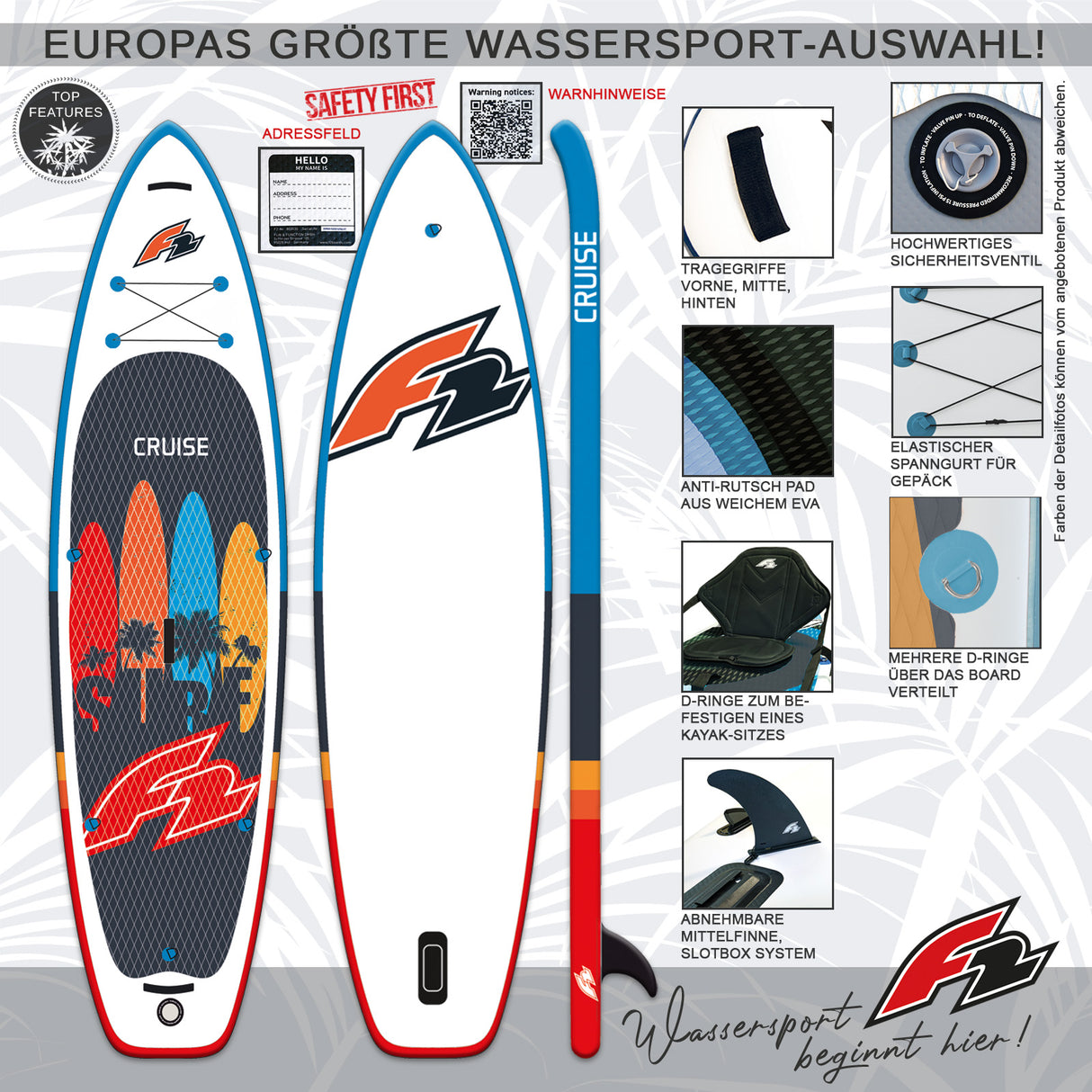 F2  Stand Up Paddle Board CRUISE - HFT SUP Größe wählbar Navy