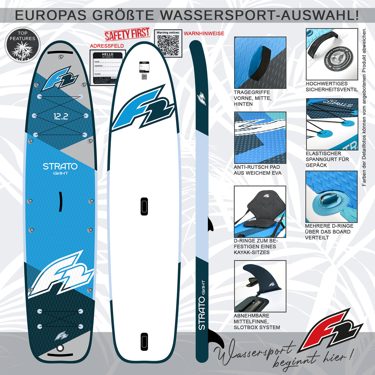 F2 SUP Stand Up Paddle Board Strato Giant Blau - Größe wählbar