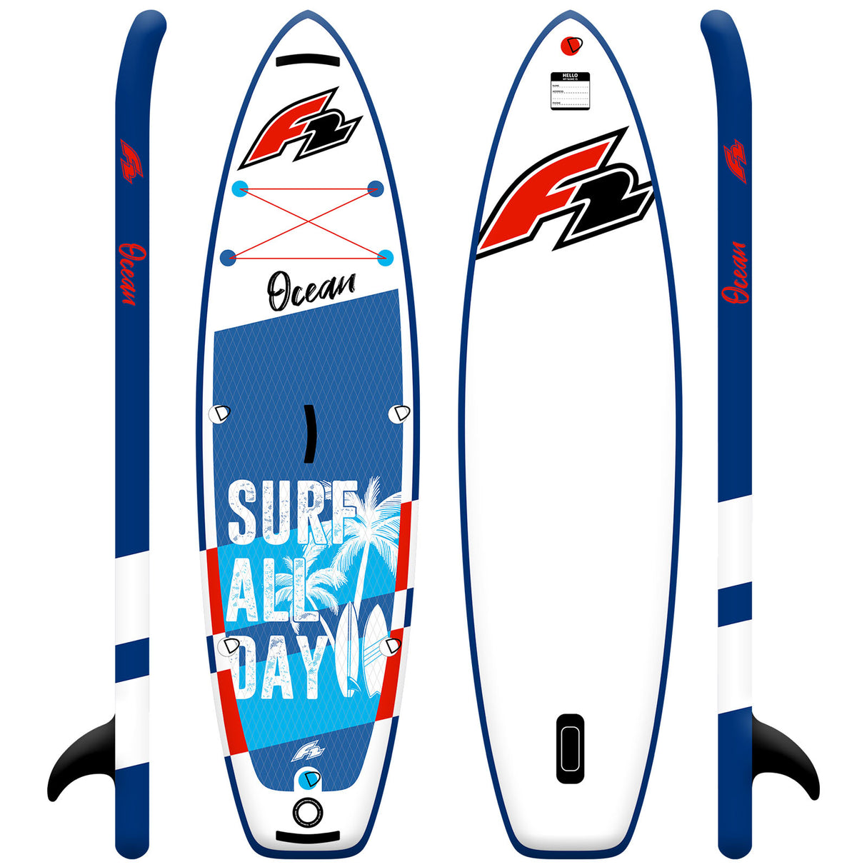 F2 Junior SUP Stand Up Paddle Board Ocean Boy 8'2''/9'2" wählbar Blau