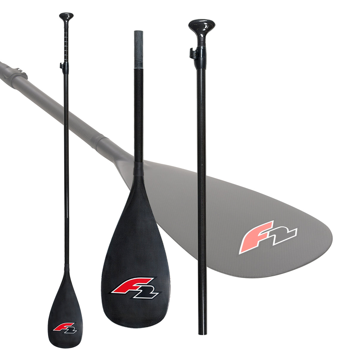 F2  SUP Paddel 90% Carbon Paddle 3-teilig 166-230cm Schwarz