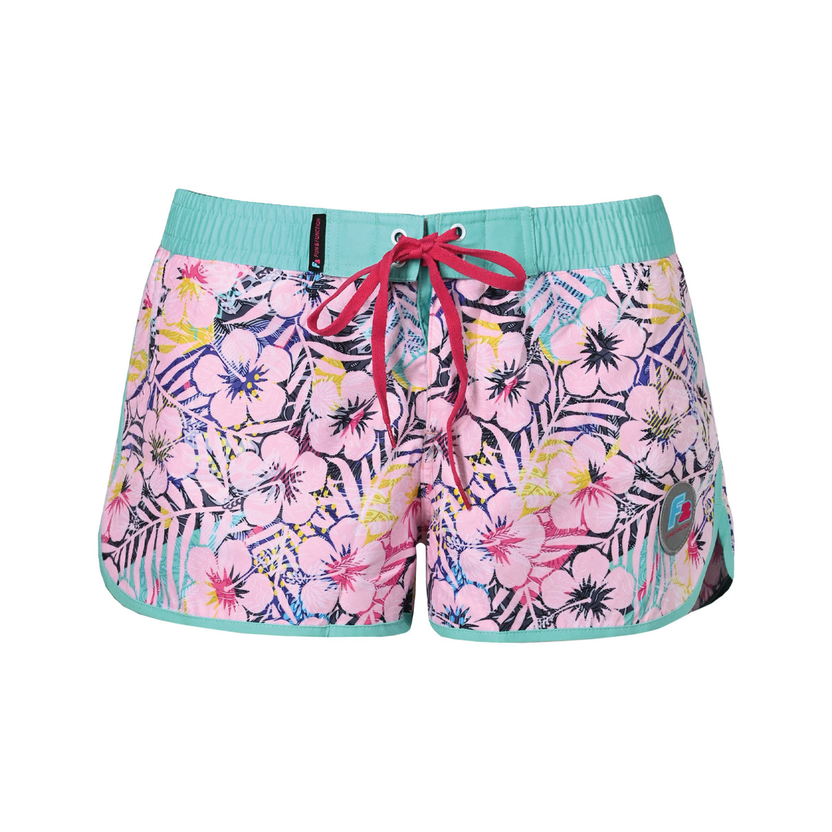F2 Retro Boardshorts Swim Hibiskus Damen Badeshorts Kurz - Größe wählbar