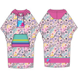 F2  Retro Damen Poncho Hibiskus Badeponcho One Size Rosa