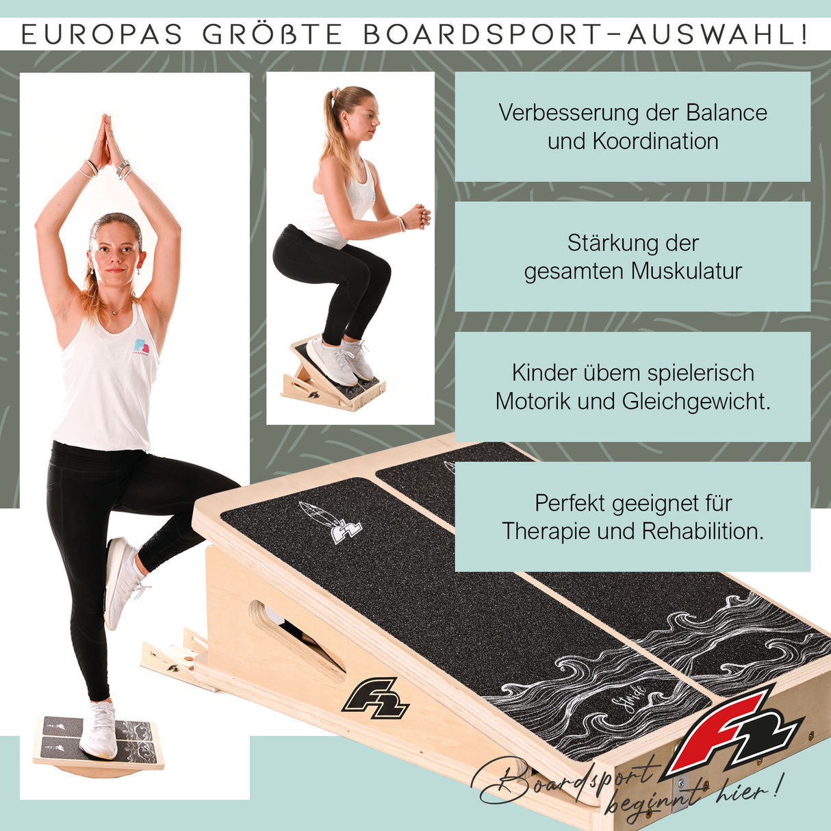 F2  Balance Board Step Board Multi Trainingsgerät Verstellbar  Holz