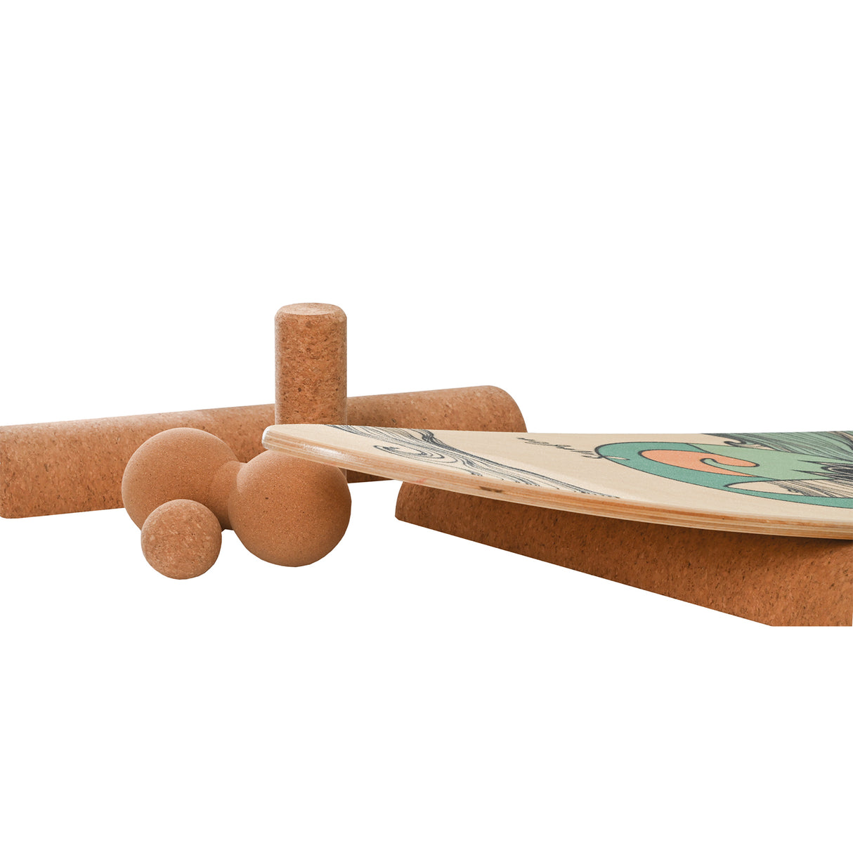 F2  Balance Board Zubehör Kork Multi Roll Set Korkrollen und Bälle Natur
