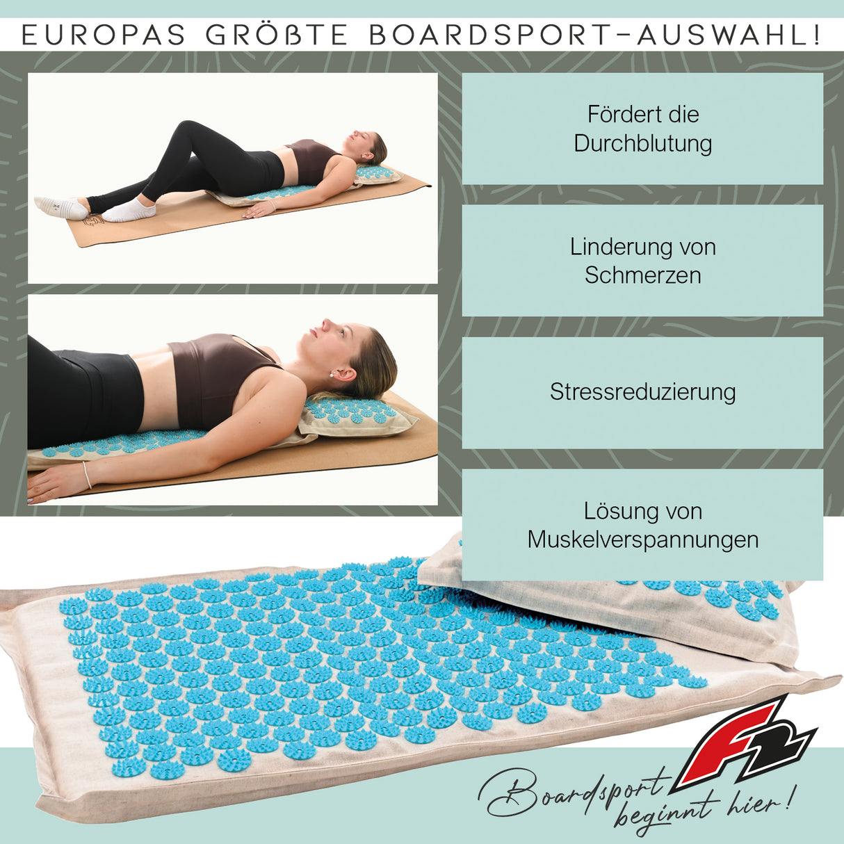 F2  Balance Board Reflexology Set Akkupressur Leinen 45,5x70,5cm Beige