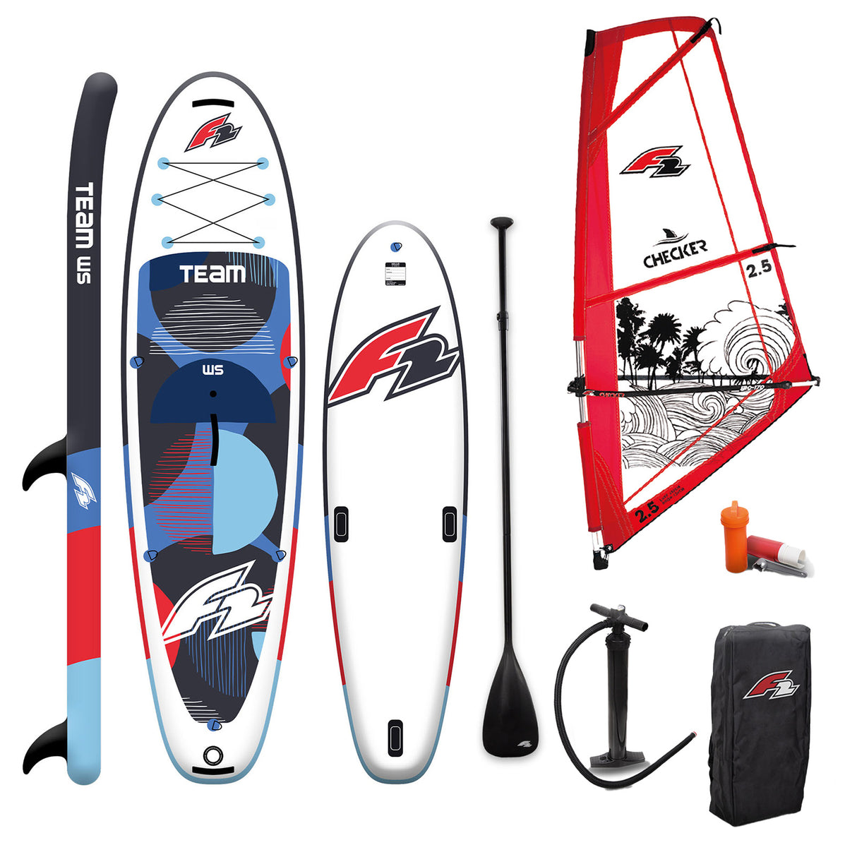 F2 Set Team SUP mit Windsurfsegel Checker Größen wählbar