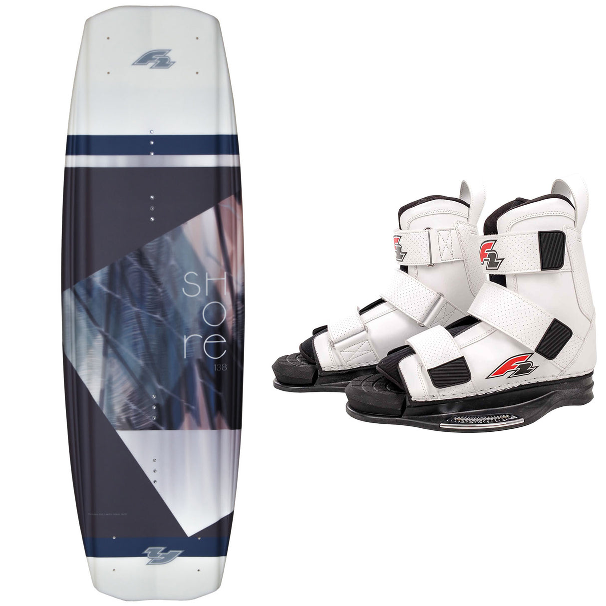 F2 Set Wakeboard Shore Braun 138cm mit Wakebindung Team Boot L/XL