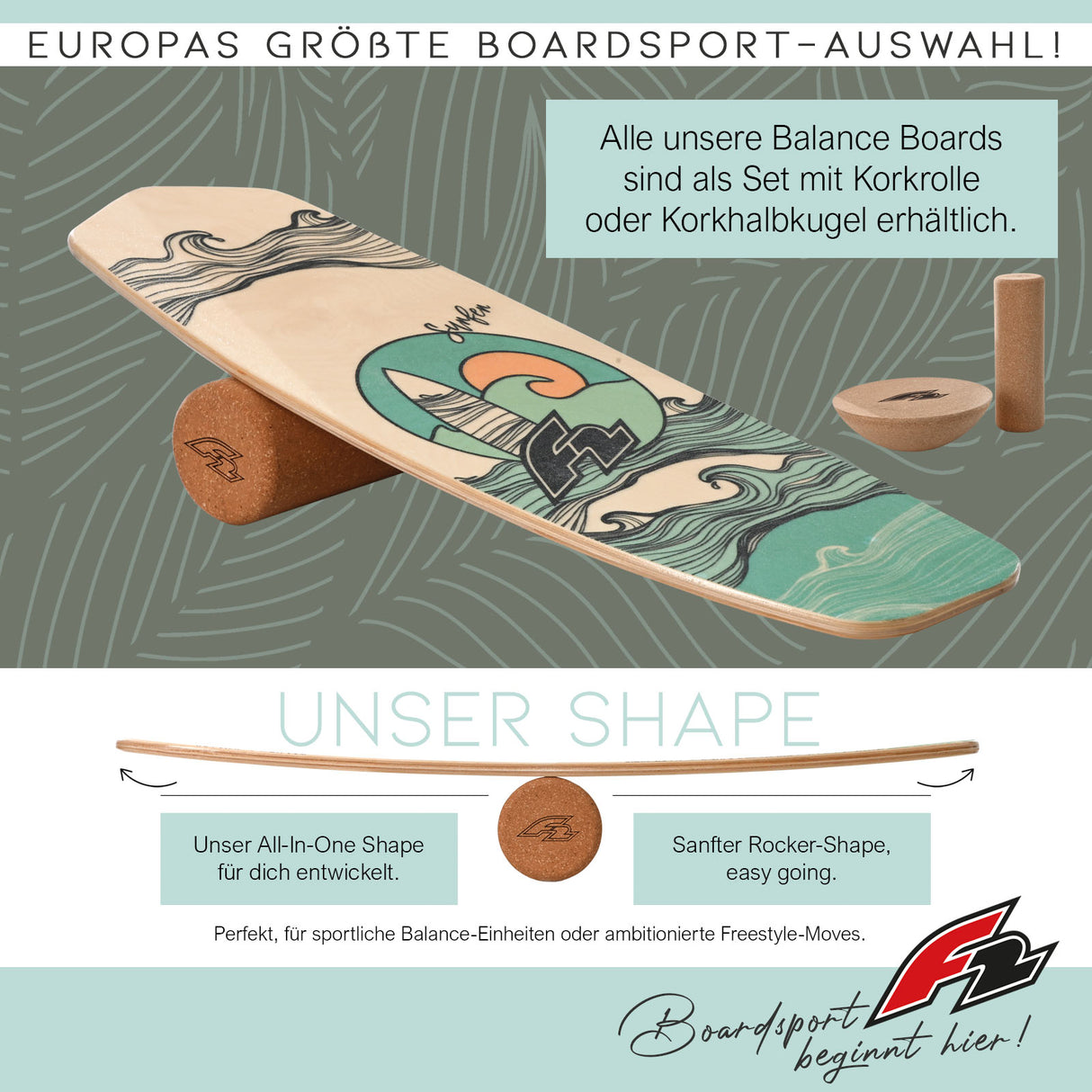 F2 Balance Board Set mit Korkrolle Komplettset Modell wählbar