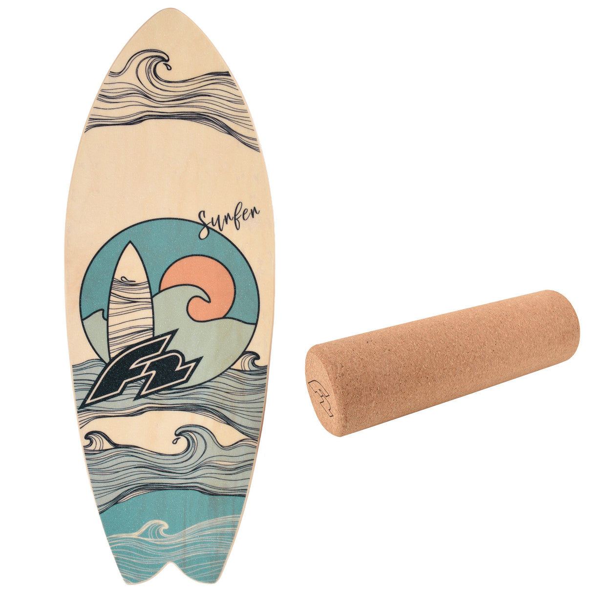 F2 Set Balance Board Surfer 87x32cm mit Korkrolle