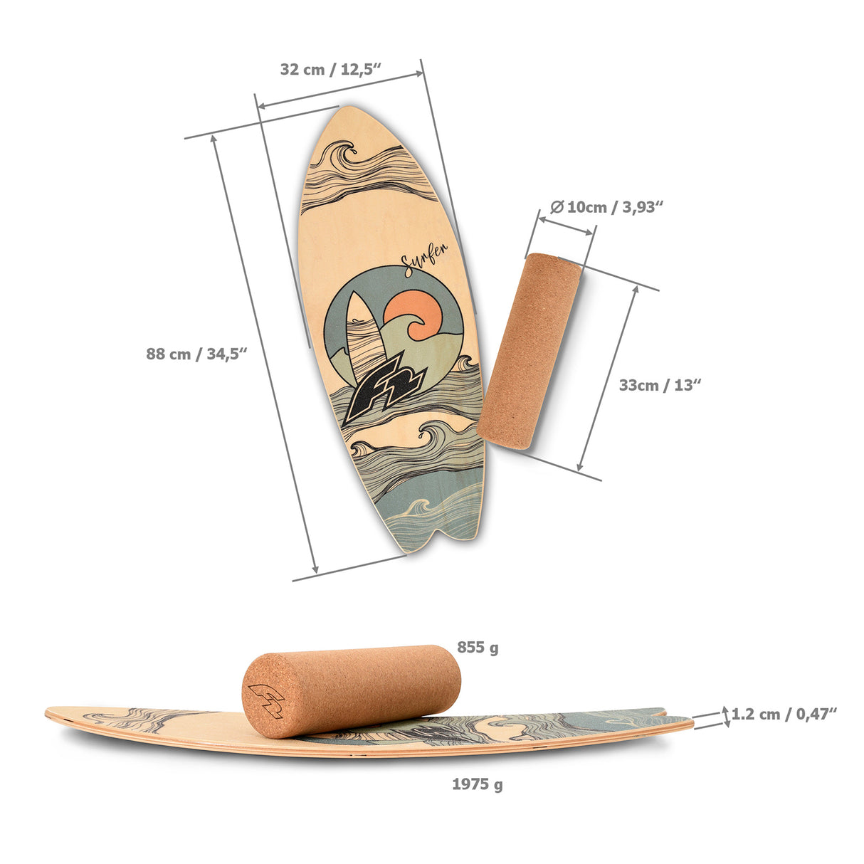 F2 Set Balance Board mit Korkrolle oder Halbkugel - Modell wählbar