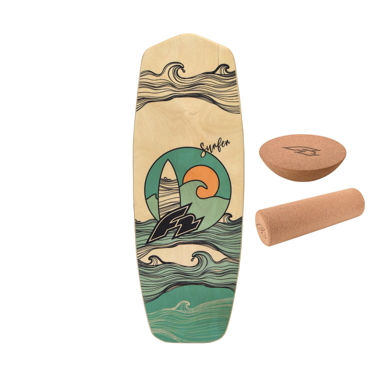 F2 Set Balance Board mit Halbkugel und Korkrolle - Board wählbar