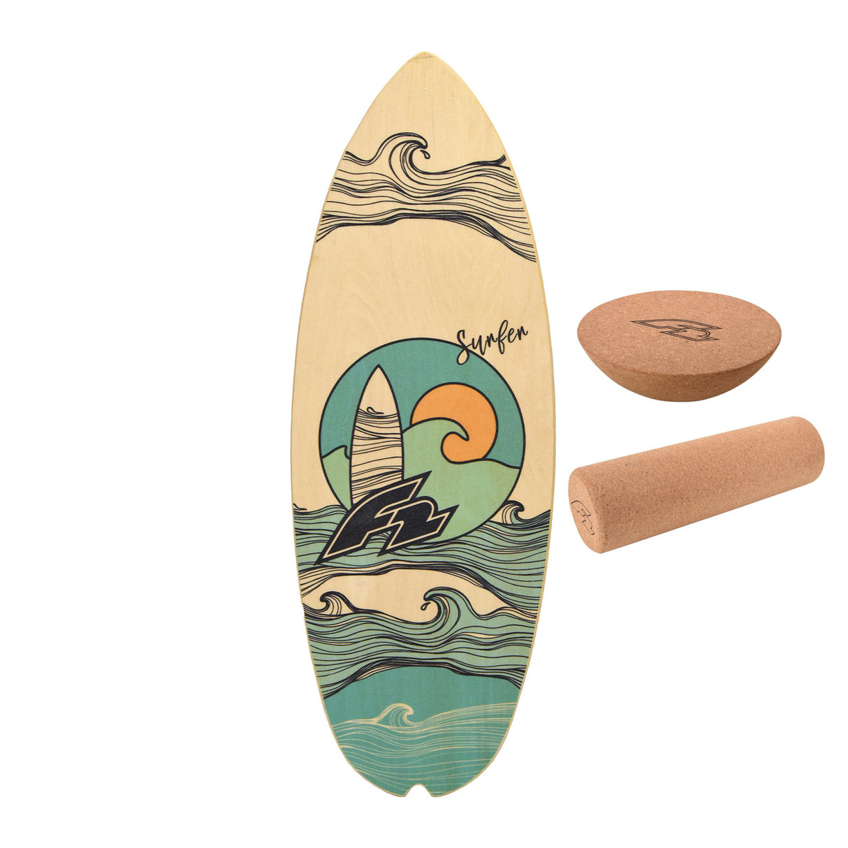 F2 Set Balance Board mit Halbkugel und Korkrolle - Board wählbar