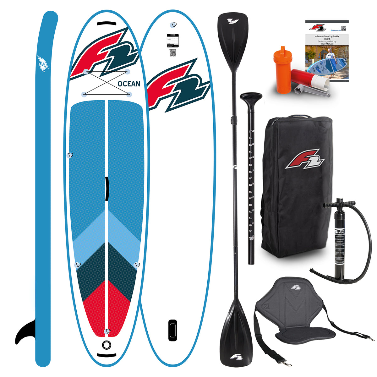 F2 Marken Stand Up Paddle Board OCEAN SUP mit Zubehörpaket - Ausführung wählbar