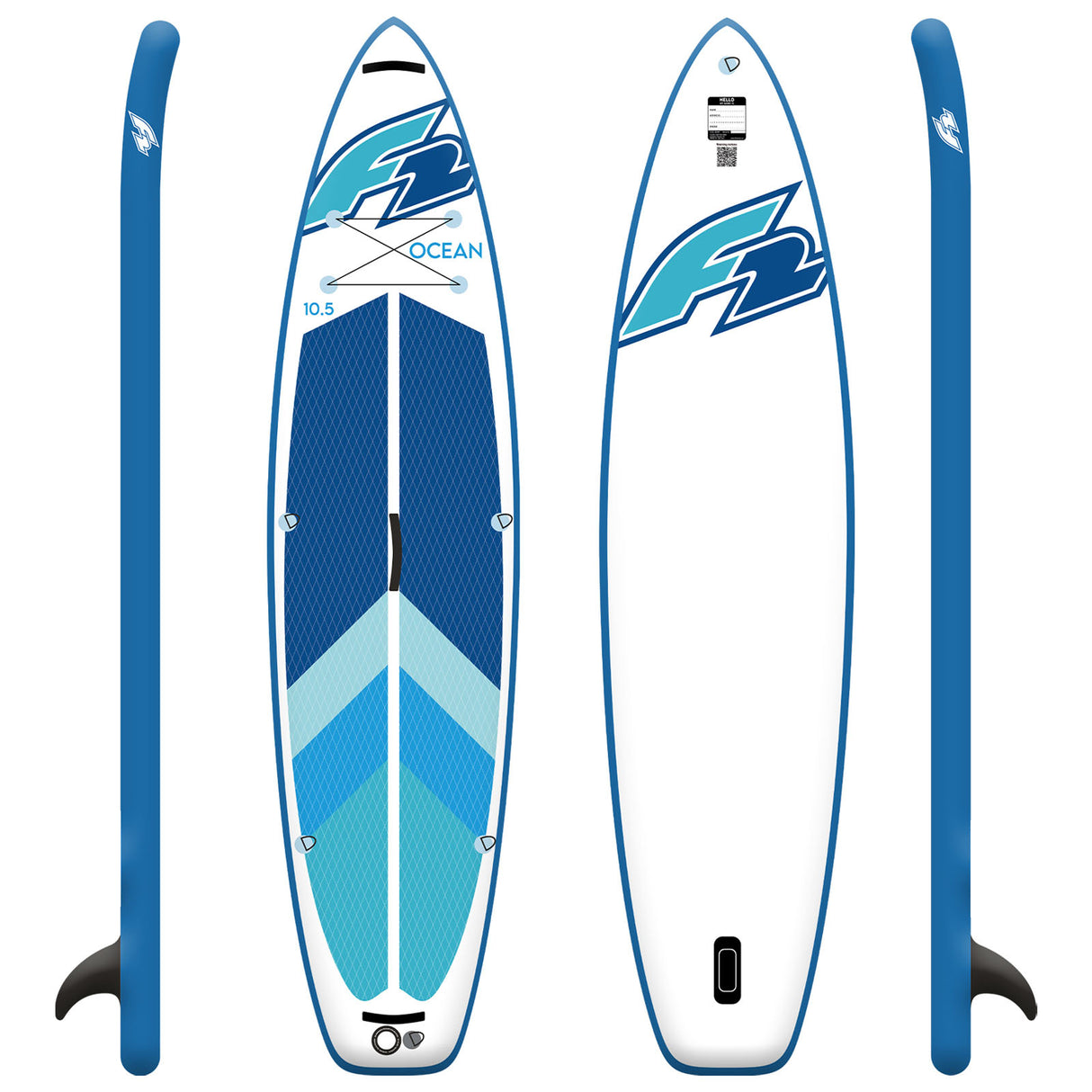 F2 Marken Stand Up Paddle Board Ocean Blau SUP 10'5 320cm + Kajak Zubehör Paket