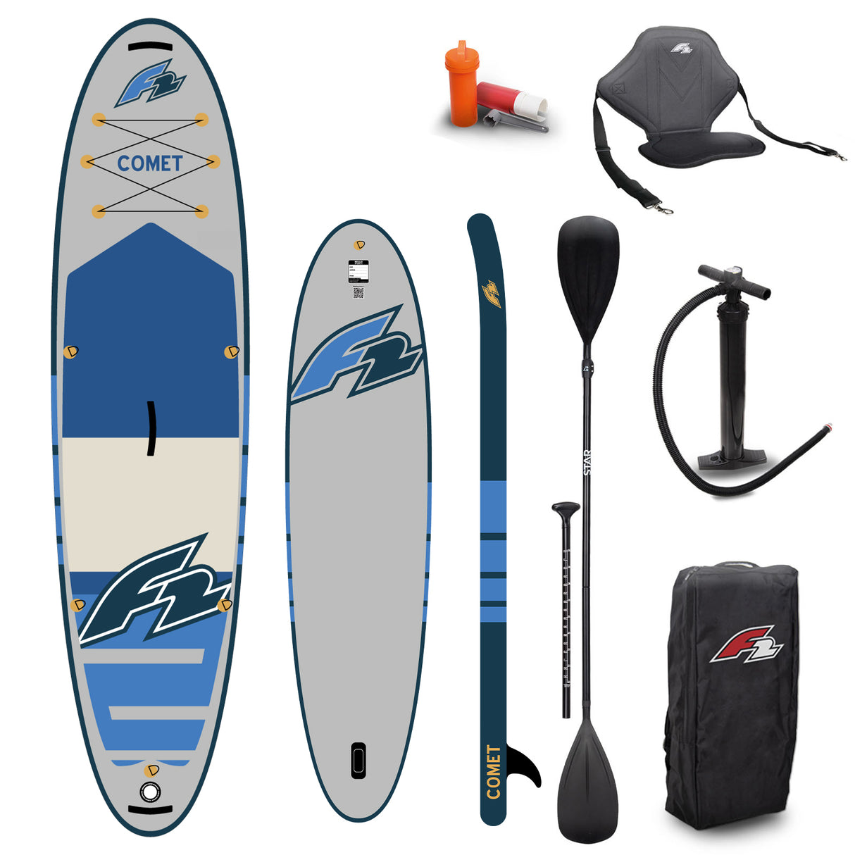 F2 SUP Stand Up Paddle Board Comet Grau - Komplettset Größen und Zubehör wählbar